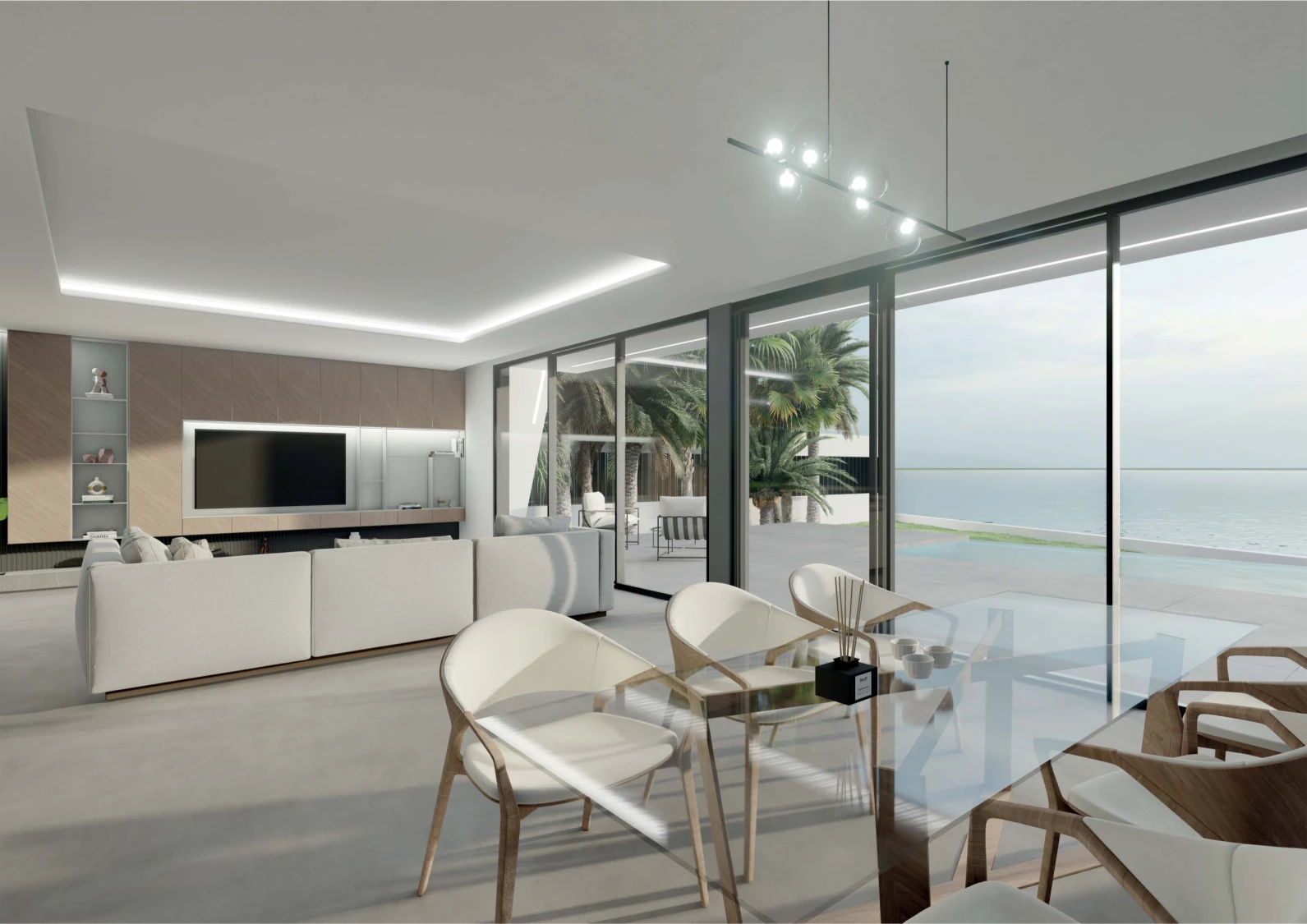Villa de lujo de obra nueva en El Faro, Cullera, con amplia terraza, piscina infinity y arquitectura contemporánea.